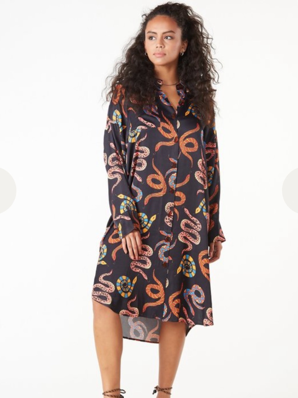 FARM RIO Black Printed Snake-Pattern Shirt Dress SMALL